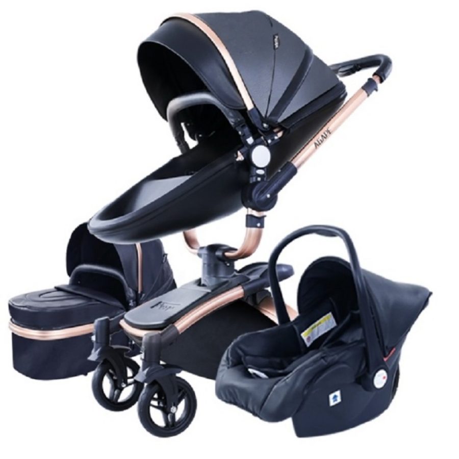 TPFLiving Luxus Kombi-Kinderwagen 3in1 Set - Modell 5 Kunstleder - Schwarz von TPFLiving