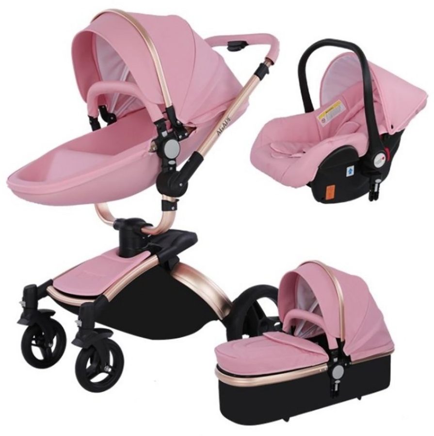 TPFLiving Luxus Kombi-Kinderwagen 3in1 Set - Modell 5 Kunstleder - Rosa von TPFLiving