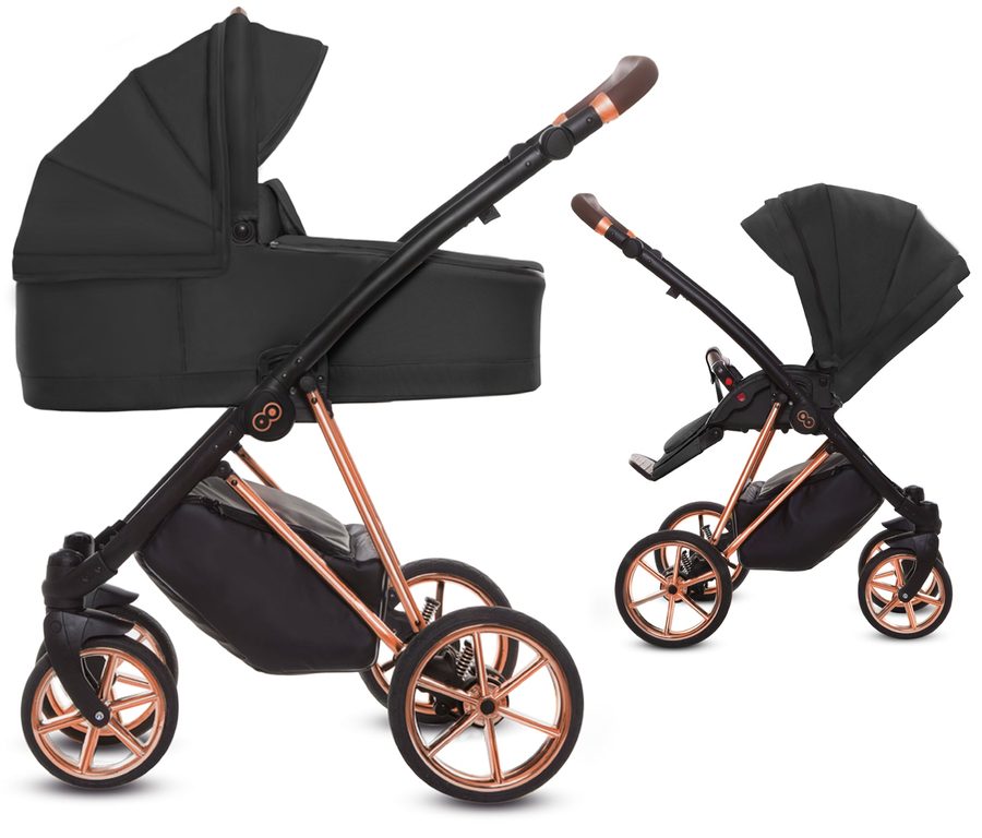 TPFLiving 2in1 Kinderwagen Ultra Stoff - Schwarz / Gestell Roségold von TPFLiving
