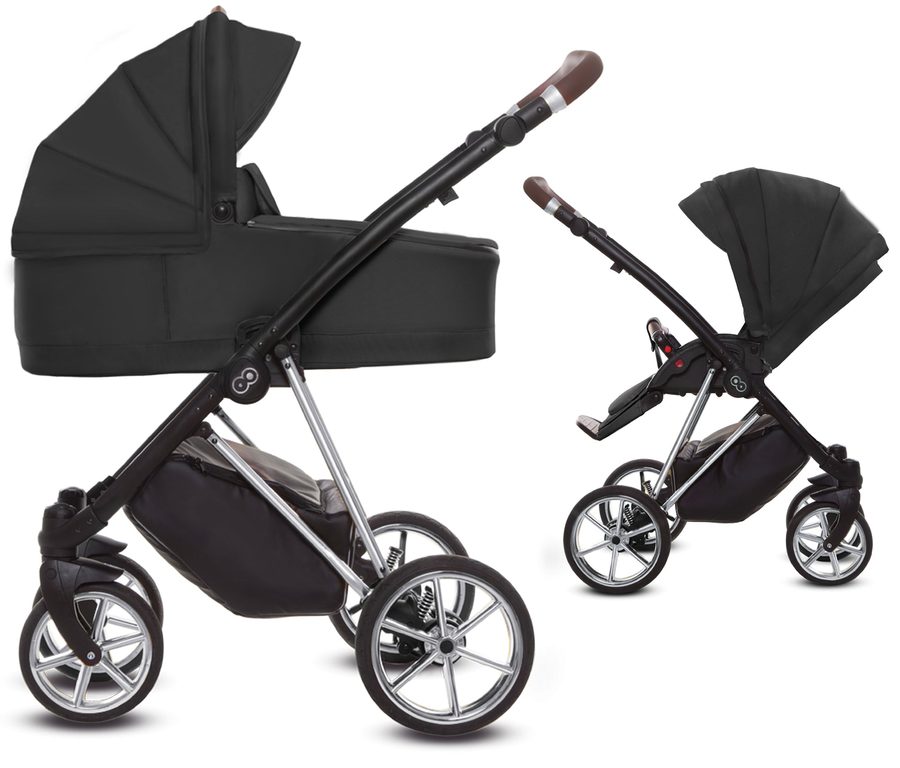 TPFLiving 2in1 Kinderwagen Ultra Stoff - Schwarz / Gestell Chrom von TPFLiving