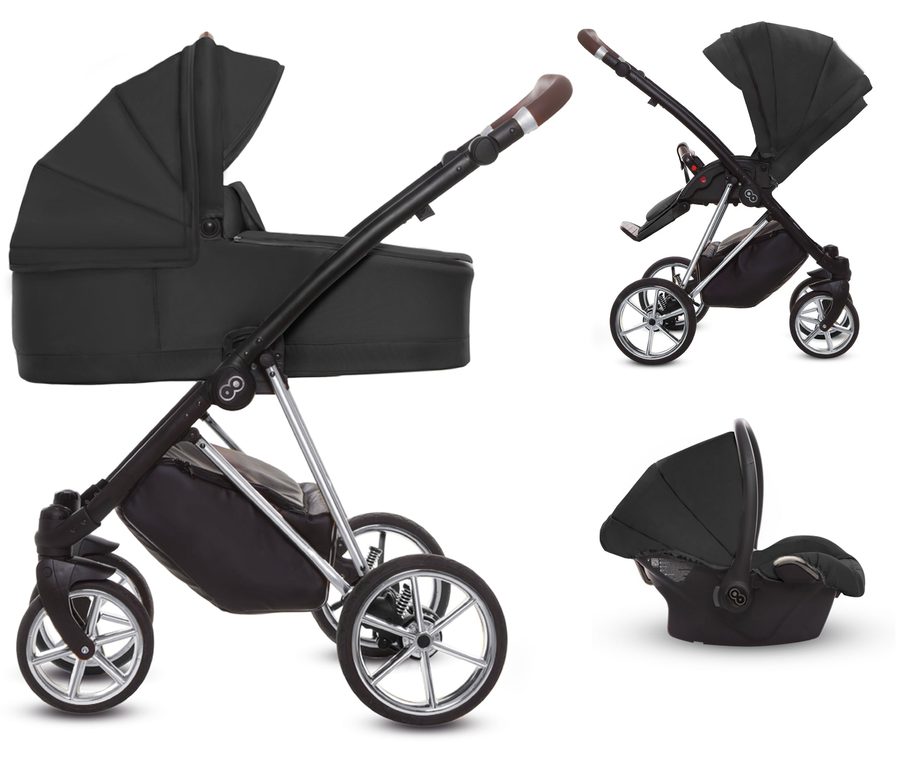 TPFLiving 3in1 Kinderwagen Ultra Stoff - Schwarz / Gestell Chrom von TPFLiving