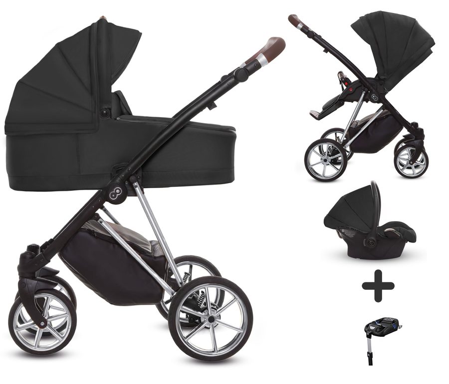 TPFLiving 4in1 Kinderwagen Ultra Stoff - Schwarz / Gestell Chrom von TPFLiving