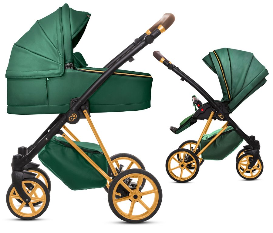 TPFLiving 2in1 Kinderwagen Royal Kunstleder - Grün / Gestell Gold von TPFLiving