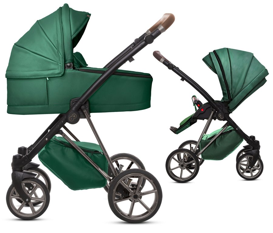 TPFLiving 2in1 Kinderwagen Royal Kunstleder - Grün / Gestell Space Grau von TPFLiving