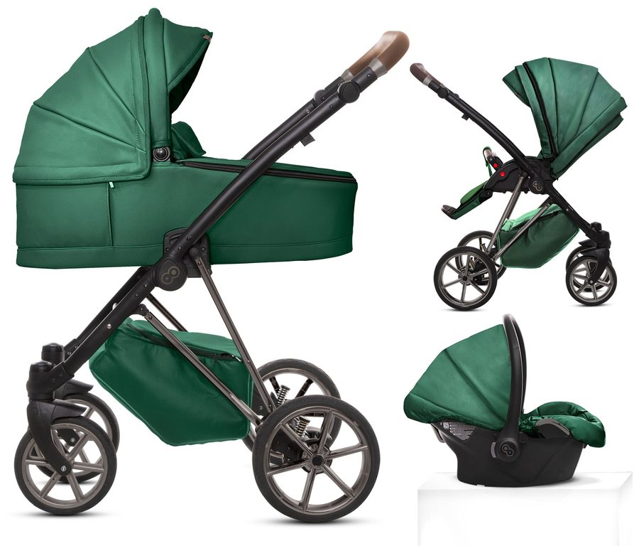TPFLiving 3in1 Kinderwagen Royal Kunstleder - Grün / Gestell Space Grau von TPFLiving