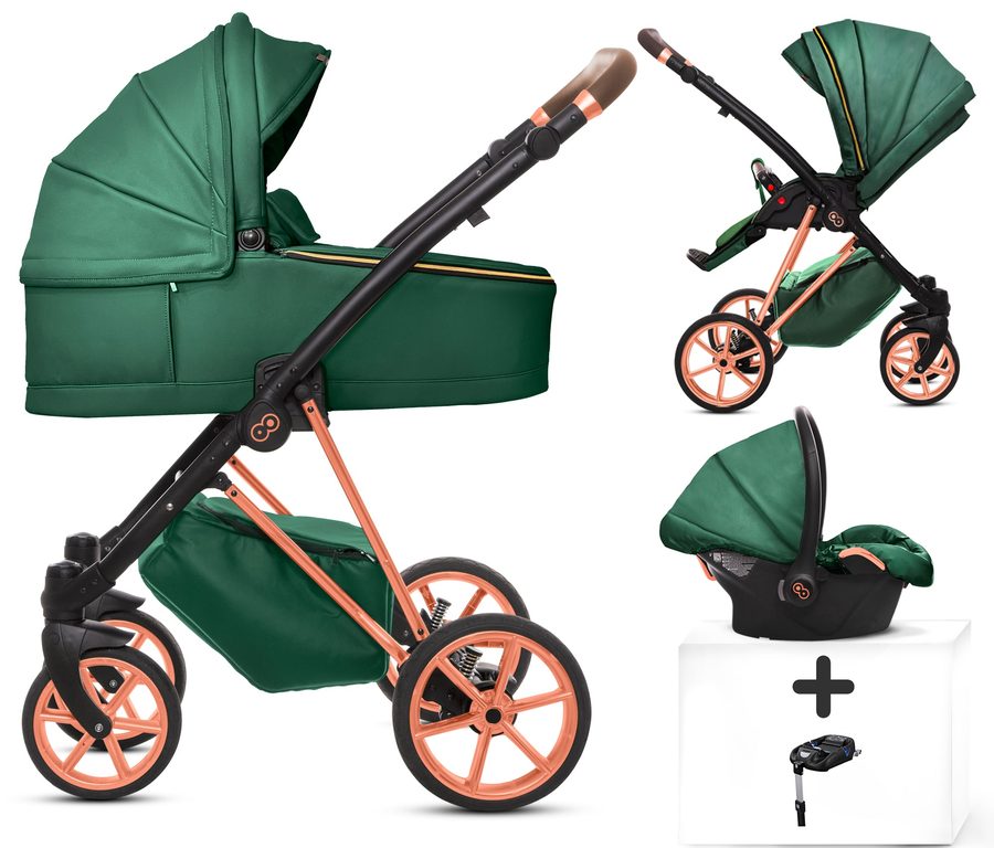 TPFLiving 4in1 Kinderwagen Royal Kunstleder - Grün / Gestell Roségold von TPFLiving