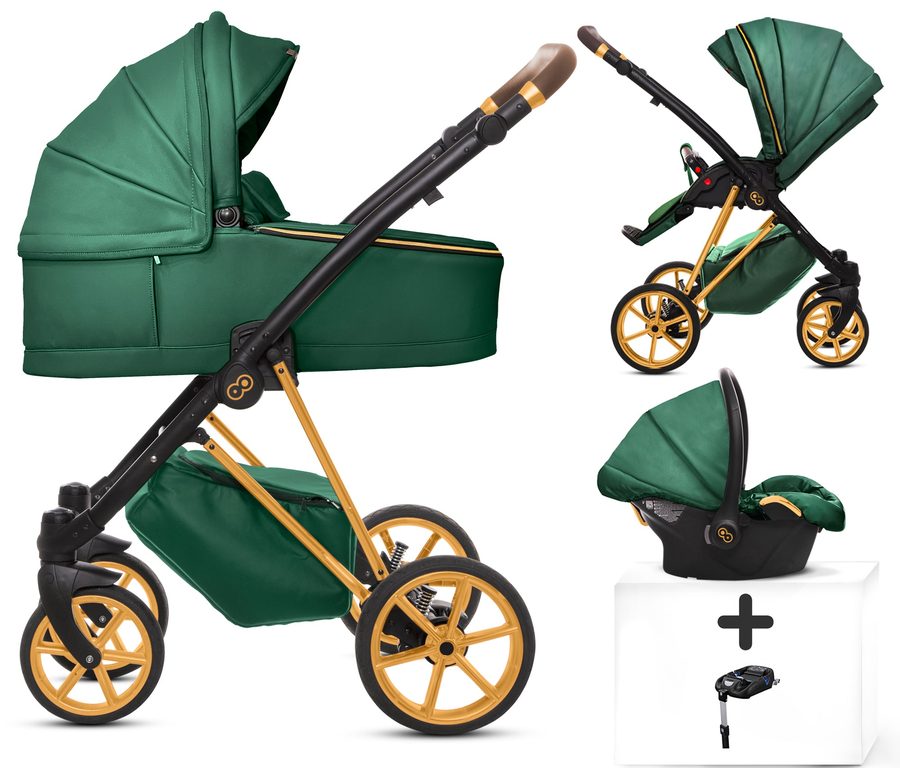 TPFLiving 4in1 Kinderwagen Royal Kunstleder - Grün / Gestell Gold von TPFLiving