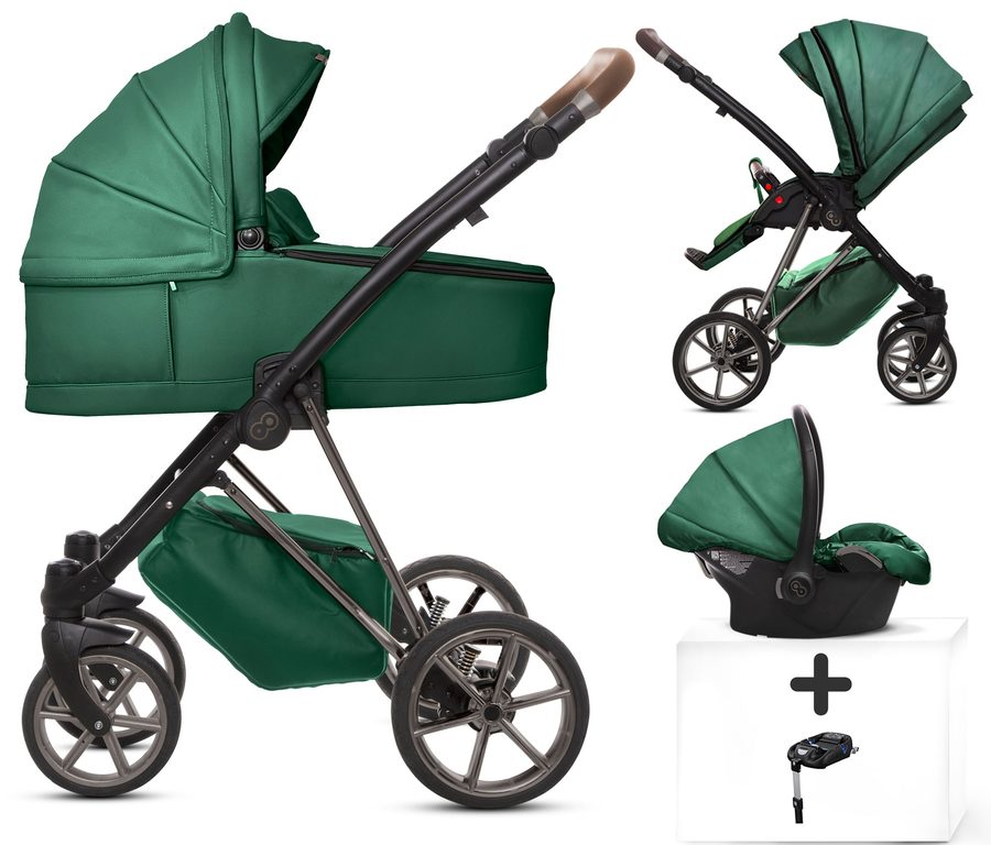 TPFLiving 4in1 Kinderwagen Royal Kunstleder - Grün / Gestell Space Grau von TPFLiving