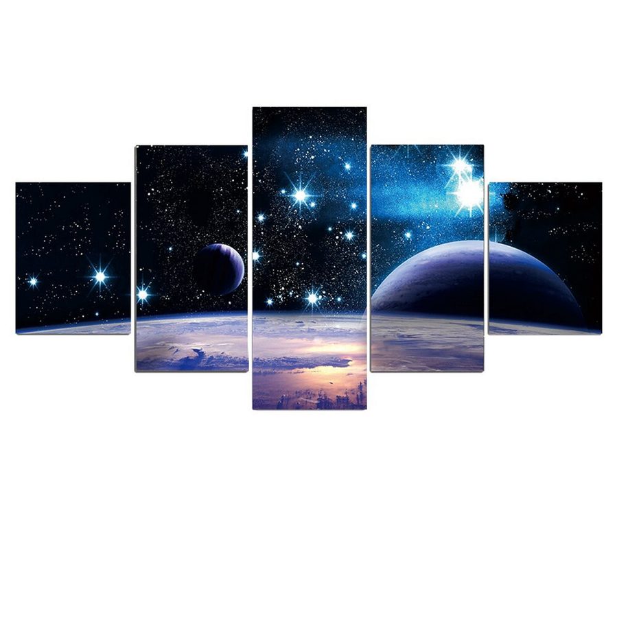 TPFLiving Poster Leinwand / 5 teiliges Wandbild - Universum, Erde, Planeten und Sterne / Verschiedene Größen - OHNE Rahmen - Modell L-032311 - 40x60 40x80 40x100cm von TPFLiving