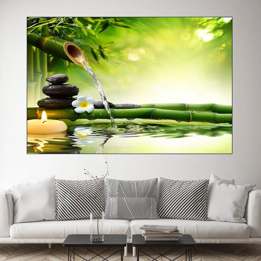 TPFLiving Poster Leinwand / Bambus, Buddha, Zen, Spa Stein / Verschiedene Größen - OHNE Rahmen - Modell 75970445 - 60x90 cm von TPFLiving