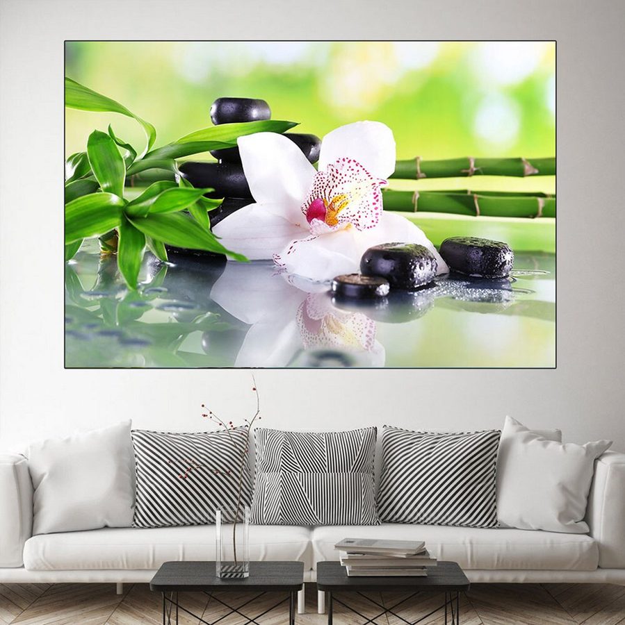 TPFLiving Poster Leinwand / Bambus, Buddha, Zen, Spa Stein / Verschiedene Größen - OHNE Rahmen - Modell YC23 - 70x105cm von TPFLiving