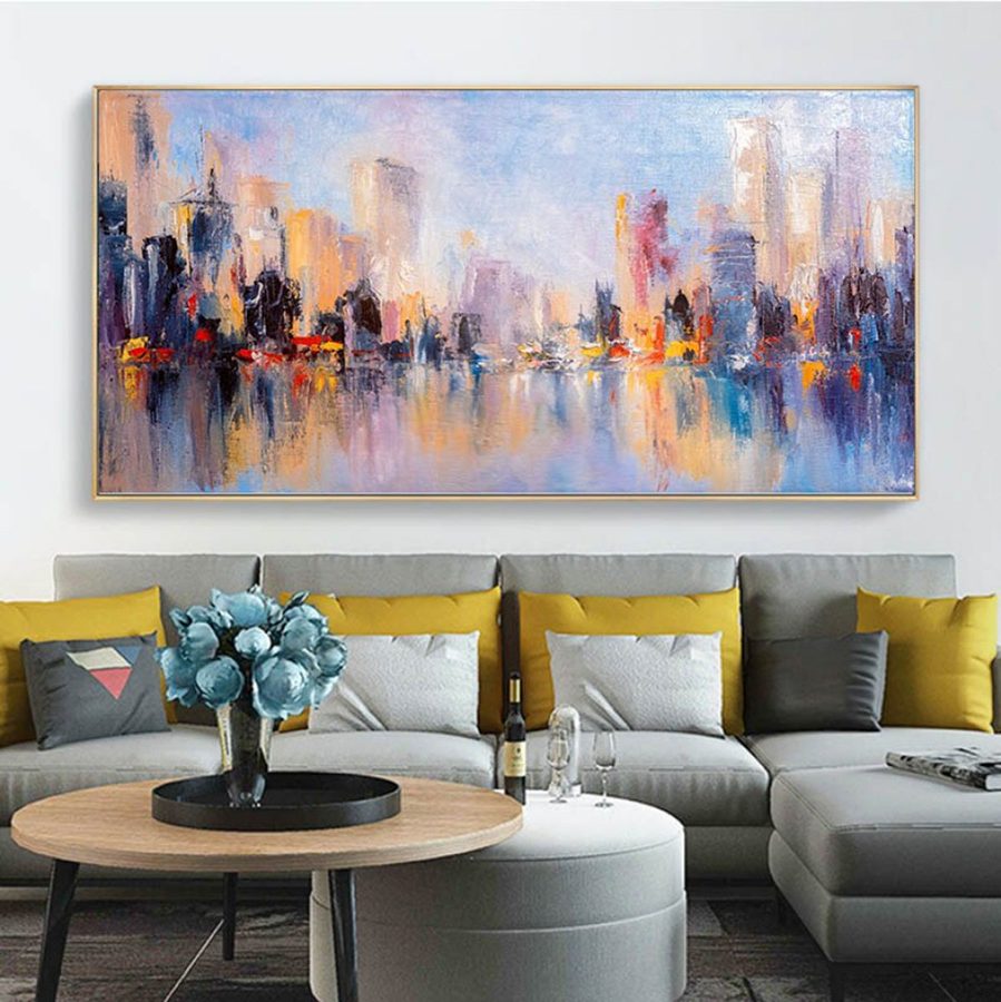 TPFLiving Poster Leinwand / Abstrakte Skylines von Städteh / Verschiedene Größen - OHNE Rahmen - Modell 1222306261 - 60x120 cm von TPFLiving