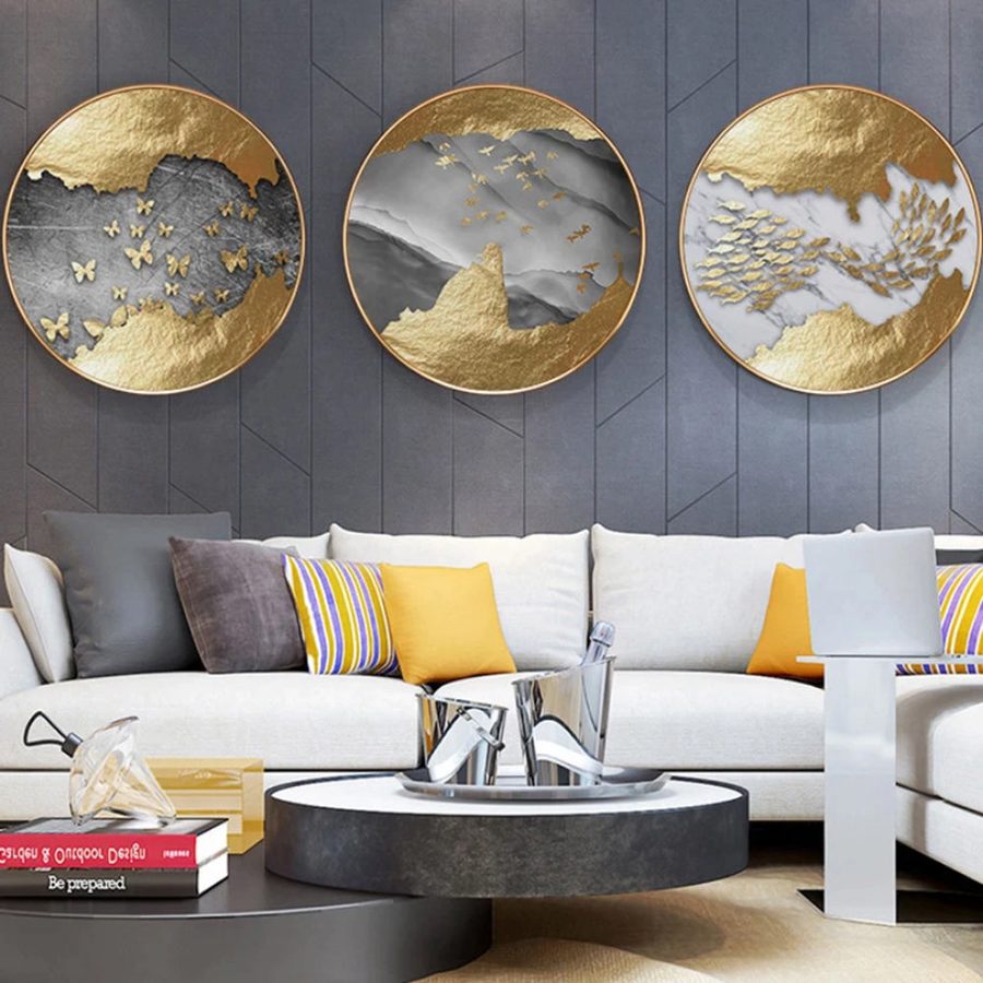 TPFLiving Luxus Poster Leinwand Goldene Abstrakte Motive OHNE Rahmen - Modell TPFL-LW-06-SET - 20x20cm von TPFLiving
