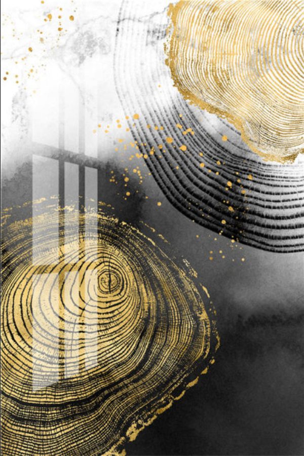 TPFLiving Leinwandbild Kunstdruck - Abstrakt Motive in Gold Gelb Braun Grau - OHNE Rahmen - Bilder Wohnzimmer - Modell TPFL-LW-25-MF - 60x80cm von TPFLiving