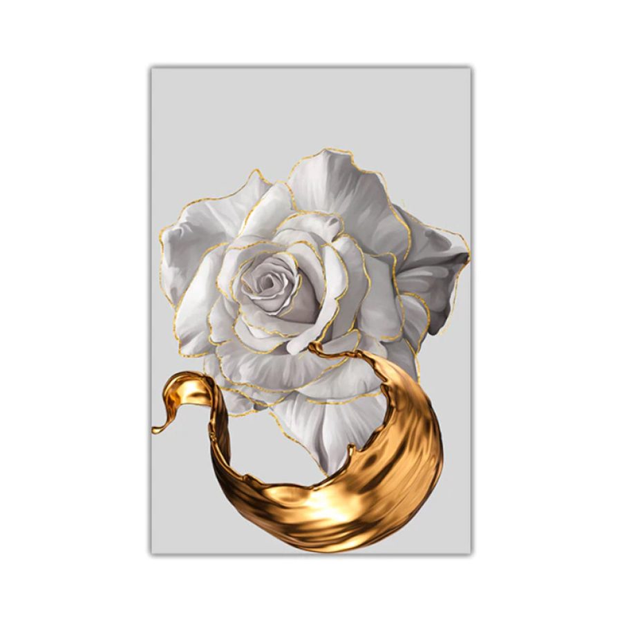 TPFLiving Luxus Poster Leinwand / Goldene und weiße Rose / 3 Motive in 19 verschiedene Größen - OHNE Rahmen - Modell TPFL-LW-32-MOT496-1 - 70x100cm von TPFLiving