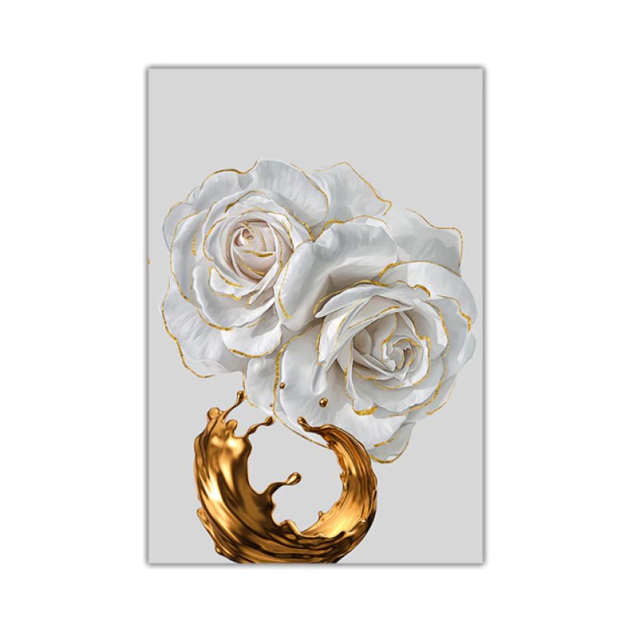 TPFLiving Luxus Poster Leinwand / Goldene und weiße Rose / 3 Motive in 19 verschiedene Größen - OHNE Rahmen - Modell TPFL-LW-32-MOT496-2 - 13x18cm von TPFLiving