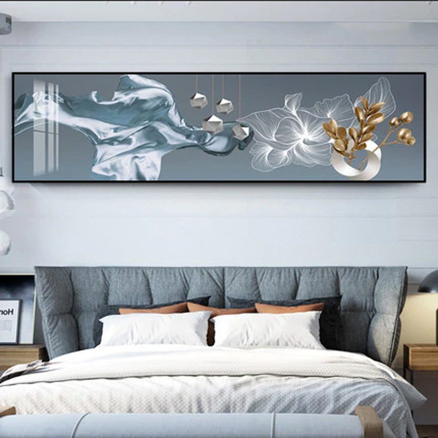 TPFLiving XXL Riesen Luxus Poster Leinwand / Abstrakte Linien und Formen in Weis, Blau, Grau, Silber, Gold / 24 Motive in 6 verschiedenen Größen - OHNE Rahmen - Modell TPFL-LW-301-MB - 60x120cm von TPFLiving