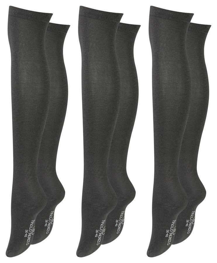 Paolo Renzo® Damen Baumwoll Overknees mit Anti-Rutsch-Bund 1 oder 3 Paar - Größe 36/41 - Dunkelgrau / 36-41 / 3 von Paolo Renzo