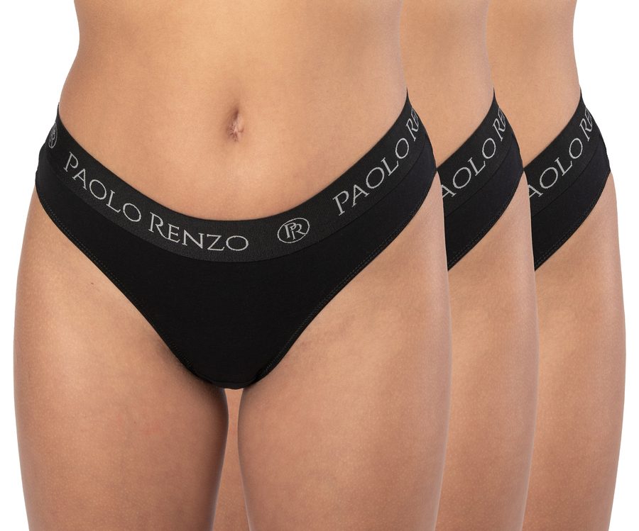 Paolo Renzo® Damen Baumwoll Tanga SPORT LINE 3 oder 6 Paar - Größen S, M , L, XL - Schwarz / M / 3 von Paolo Renzo