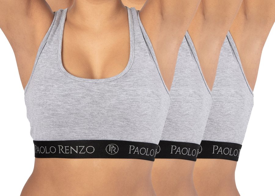 Paolo Renzo® Damen Baumwoll-Bustier SPORT LINE 3 oder 6 Paar - Größen S, M , L, XL - Grau / S / 3 von Paolo Renzo