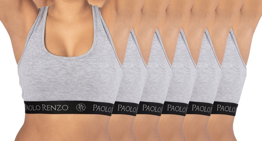 Paolo Renzo® Damen Baumwoll-Bustier SPORT LINE 3 oder 6 Paar - Größen S, M , L, XL - Grau / S / 6 von Paolo Renzo