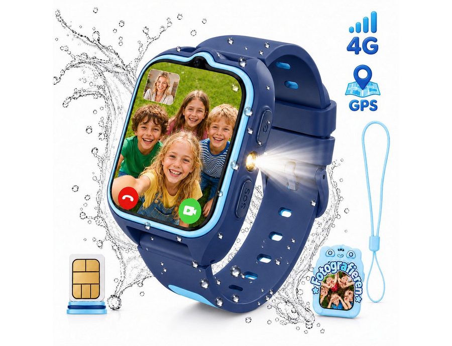blackview 2026 Neues Kinderuhr 4G LTE mit GPS, HD-Videoanruf, 1,75 Zoll Smartwatch, 1,75'', GPS+LBS+WiFi, 4G-LTE, IP68, Knips-Freunde, mit Taschenlampe von blackview