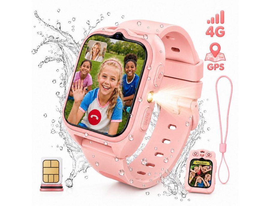 blackview 2026 Neues Kinderuhr 4G LTE mit GPS, HD-Videoanruf, 1,75 Zoll Smartwatch, 1,75'', GPS+LBS+WiFi, 4G-LTE, IP68, Knips-Freunde, mit Taschenlampe von blackview