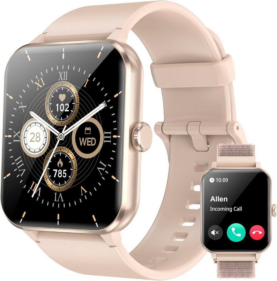 blackview Smartwatch Damen Herren mit 5 Tagen Akkulaufzeit,1,85" HD Touchscreen Smartwatch (1.85 Zoll, iOS/Android) Set, mit Wechselband aus weichemSilikon und Ladekabel, KI-Sprachassistent, Herzfrequenz,SpO₂,Schlaf,100+ Sportmodi, 2 Armband