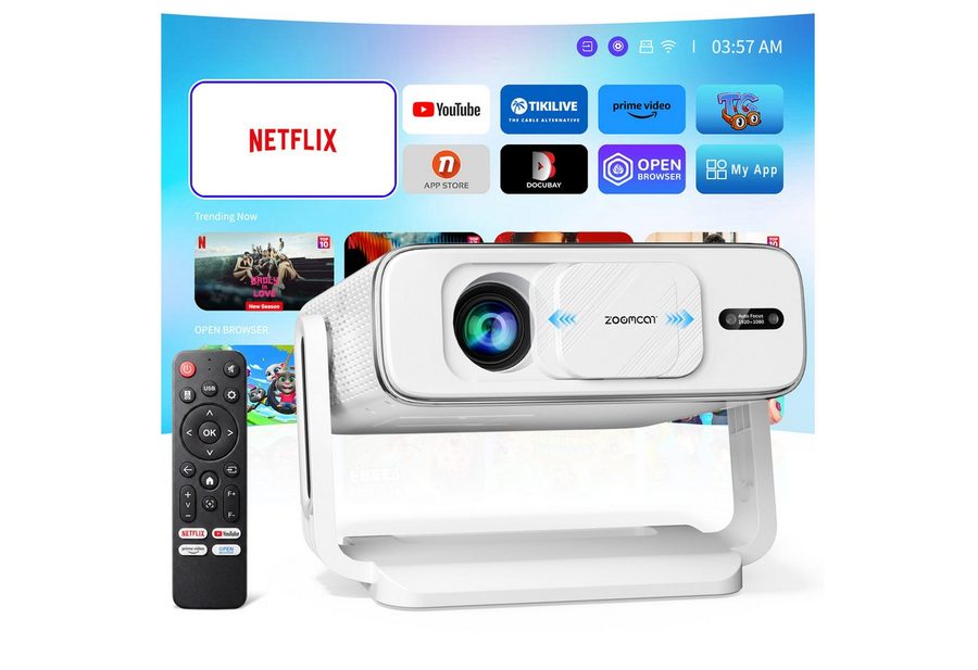 ZOOMCAT ZOOMCAT Beamer 4K Heimkino Mit Netflix Zertifizierung Vollautomatisch Beamer (800 lm, 28000 : 1, 3840x2160 px, AI-Autofokus, automatische Trapezkorrektur)