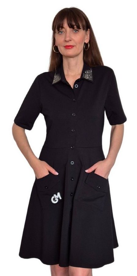 Gio Milano Sommerkleid G28-5102, mit Knopfleiste und Strassbesatz durchgehende Knopfleiste