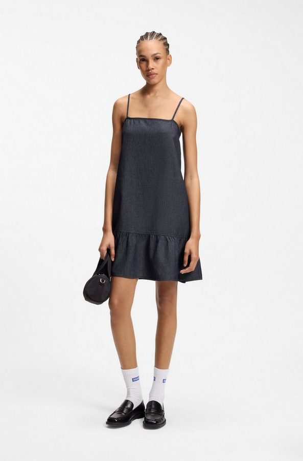 HUGO Minikleid Kabati im Denim-Look, abgesenkter Saum