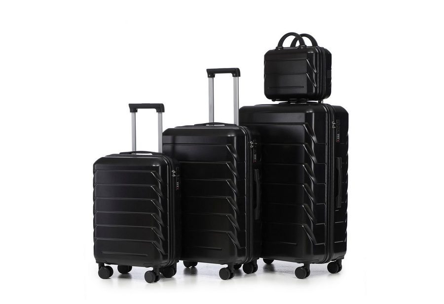 i@home Kofferset 14"/19"/24"/28" 4-teiliger Koffer, 4 Rollen, (4 tlg., 1 Kosmetiktasche, 1 Handgepäck, 2 Aufgabegepäck), zwei Größen mit Seitenhandgriffen, Aufhängehaken & Schutzfüßen