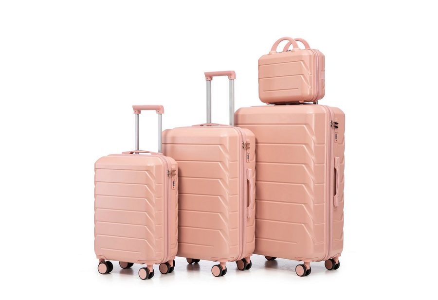 i@home Kofferset 14"/19"/24"/28" 4-teiliger Koffer, 4 Rollen, (4 tlg., 1 Kosmetiktasche, 1 Handgepäck, 2 Aufgabegepäck), zwei Größen mit Seitenhandgriffen, Aufhängehaken & Schutzfüßen
