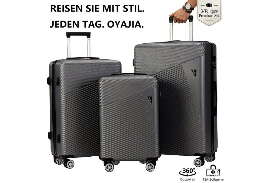 oyajia Kofferset 3-teiliges Hartschalenkoffer Set 20/24/28 Zoll aus ABS, (Reisekoffer Set mit 360° Doppelrollen und Teleskopgriff, 3 tlg., Koffer Set mit integriertem Zahlenschloss für Reise und Urlaub)