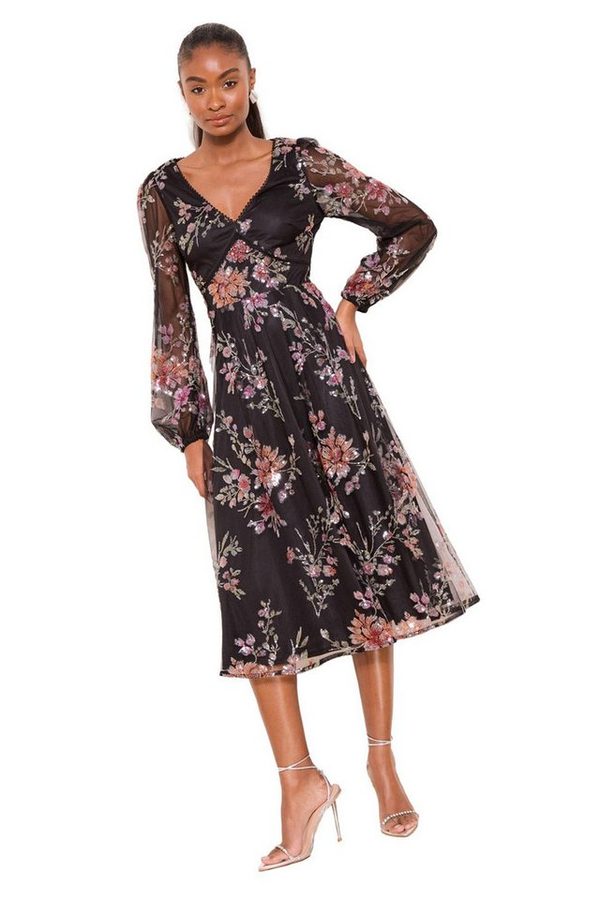 LIPSY Midikleid Lipsy Premium Maxikleid mit Meshärmeln und Print (1-tlg)