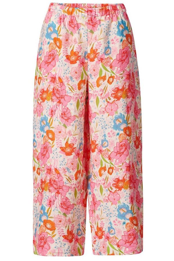 Himalaya Clothing Stoffhose Leinenhose Damen mit lebendigem Rosenmuster - Atmungsaktive Sommerhose Bequeme und weite Damenhose mit elastischem Bund