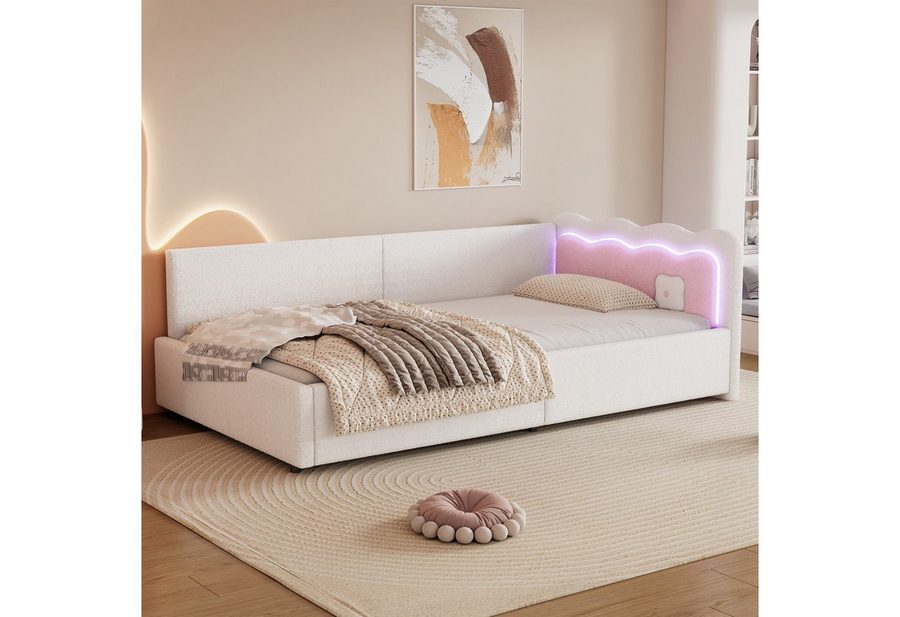 Flieks Daybett, Polsterbett Einzelbett Schlafsofa 90x200cm LED-Licht mit Fernbedienung