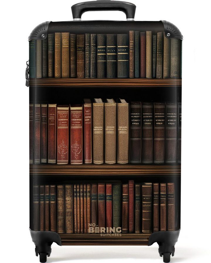 NoBoringSuitcases.com© Hartschalen-Trolley Bücherregal voller klassisch anmutender Werke 55x35x20cm, Reisetasche mit Rollen, Koffer Handgepäck Flugzeug