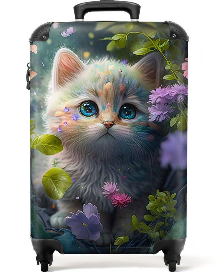 NoBoringSuitcases.com© Kinderkoffer Kätzchen - Blumen - Wald - Illustration - Katze 55x35x20cm, Reisetasche mit Rollen, Koffer Handgepäck Flugzeug