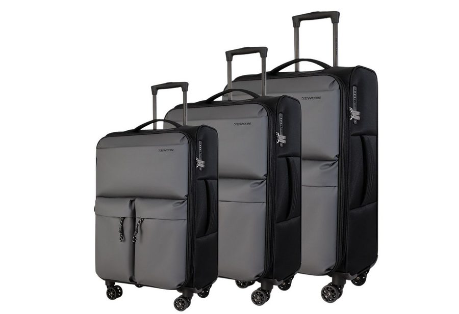 NEWCOM Trolleyset Design Kofferset Stoffkoffer/ Weichschalenkoffer Set, 4 Rollen, (Größen L/M/XS, 3 tlg., Grau Erweiterbar Reisekoffer), Super Leicht, Haltbar Weichgepäck