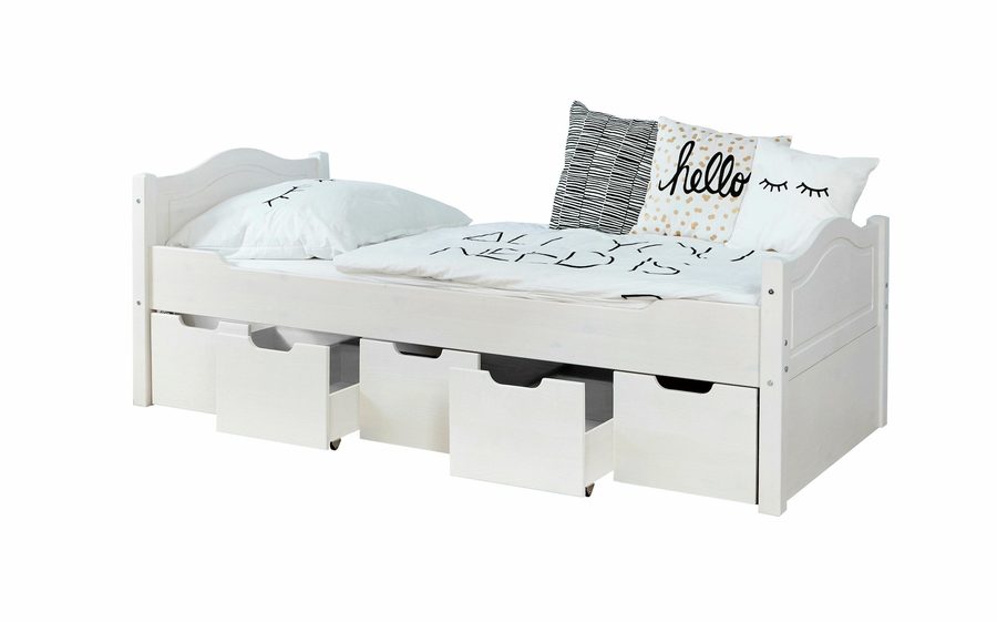 Ticaa Einzelbett "Leni" 90x200 Kiefer Weiß