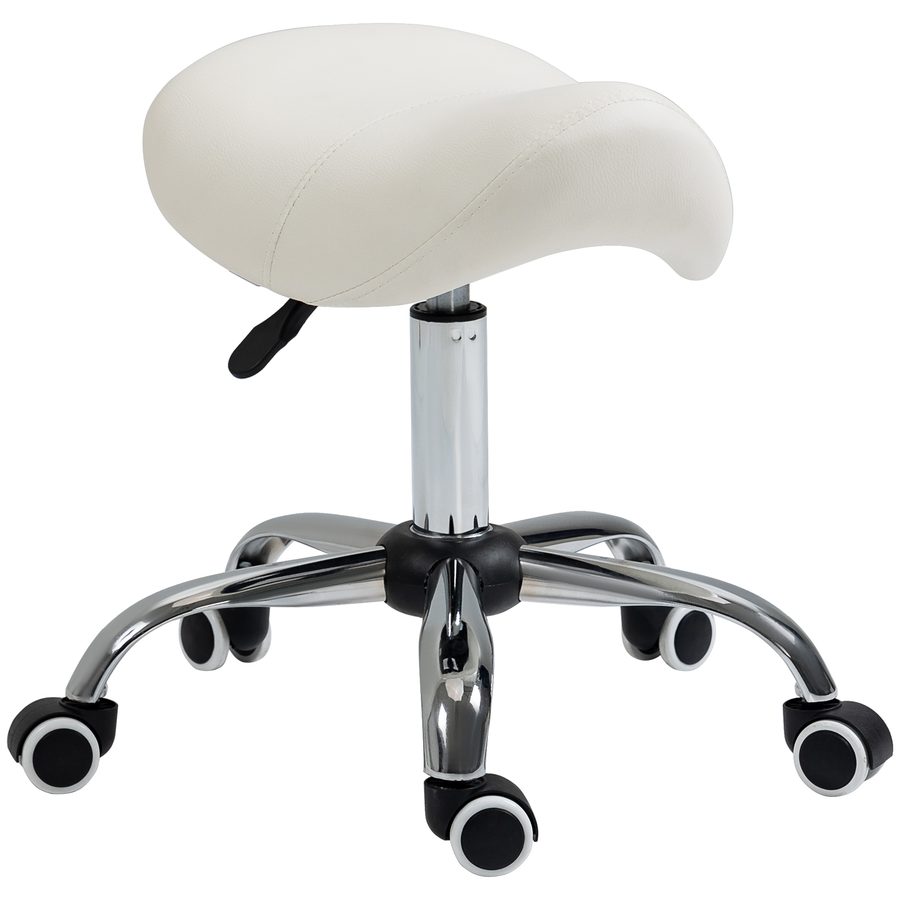 HOMCOM Rollhocker Drehhocker höhenverstellbar Sattelhocker gepolstert in Weiß für Büro & Zuhause   Aosom.de von HOMCOM