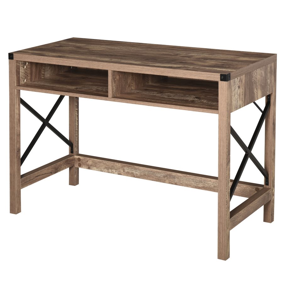 HOMCOM Schreibtisch im Industrie-Design Große Tischplatte 2 Fächer Schwarzes Metall Spanplatten Holzoptik mit Maserung Braun   Aosom von HOMCOM