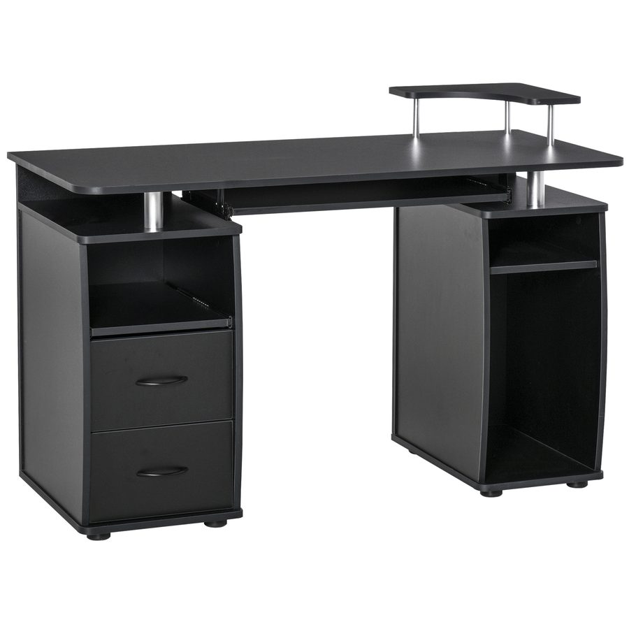 HOMCOM Computertisch Schreibtisch Bürotisch Home Office reichlich Stauraum 2 Schubladen Druckregal Schwarz 120 x 55 x 85 cm   Aosom von HOMCOM