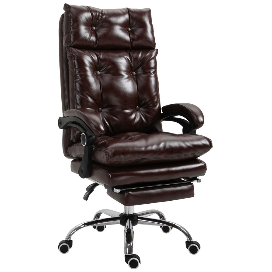 Vinsetto Bürostuhl, ergonomischer Bürostuhl mit höhenverstellbarer Sitzhöhe, neigbarer Rückenlehne und ausziehbarer, 360° drehbarer Fußstütze, Kunstleder, für Schlafzimmer, Homeoffice, Braun   Aosom von Vinsetto