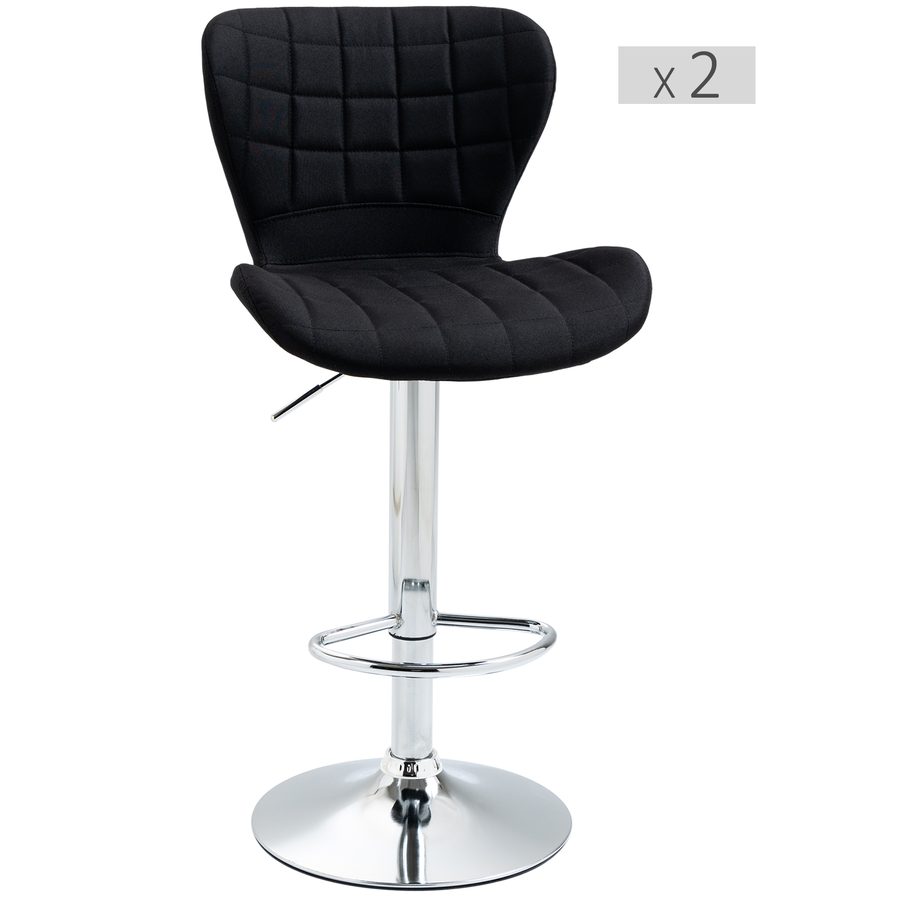 HOMCOM Set aus 2 zeitgenössischen Design-Barhockern Höhenverstellbar 59-81 cm 360° Drehbar Leinen Schwarz   Aosom von HOMCOM