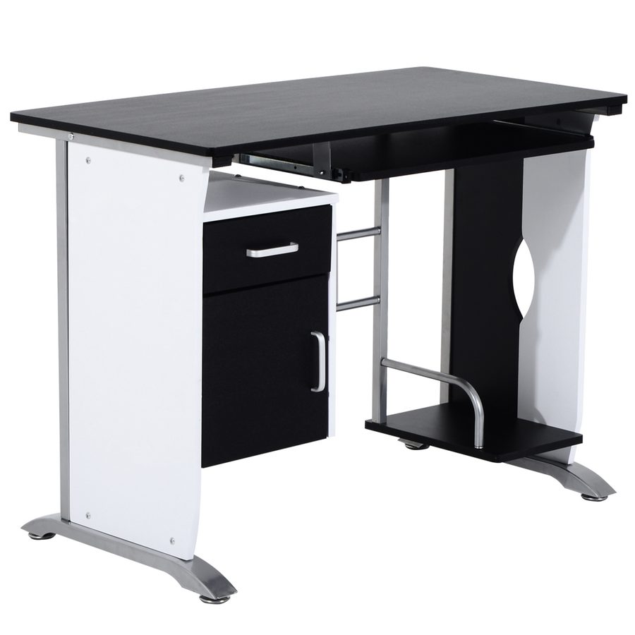 HOMCOM Computertisch Winkelschreibtisch 100x52x75 cm mit Schubladen, Anti-Rutsch, Metall & MDF in Weiß, Schwarz & Silber, ideal für Büro & Home Office   Aosom.de von HOMCOM