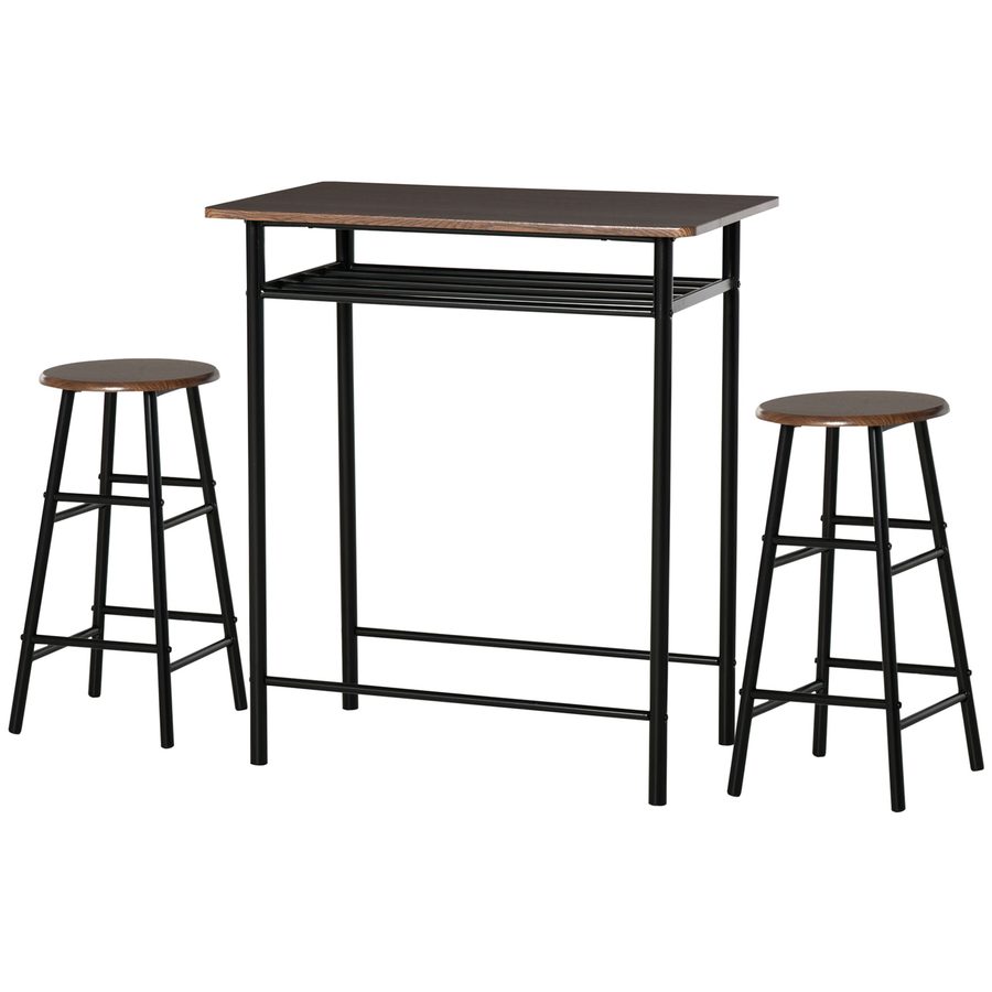 HOMCOM Bartisch Set 3-teilig Esstisch mit 2 Barhocker Essgruppe Küchentisch und Stühle Stehtisch und Barhocker mit Lagerregal Metall 80 x 50 x 90 cm Schwarz   Aosom von HOMCOM