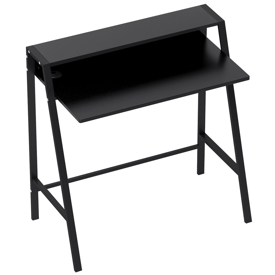 HOMCOM Computertisch stilvoller Schreibtisch mit Ablage und Kabelmanagement, Metall schwarz 84x45x85cm für Home Office und Arbeitszimmer   Aosom.de von HOMCOM