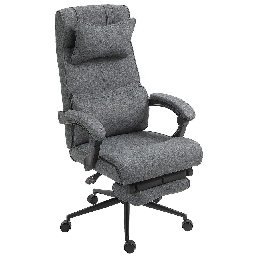 Vinsetto Ergonomischer, Höhenverstellbarer Bürostuhl mit Armlehnen, Kopf- und Lendenkissen, Fußstütze und 5 Rollen, 66x69x115-123cm, Grau   Aosom von Vinsetto